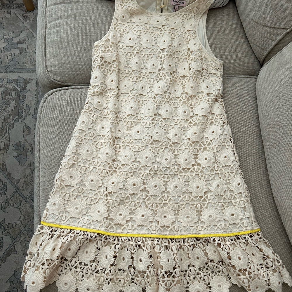 Juicy Couture Cream crochet Sleeveless Dress with Yellow piping